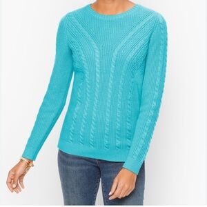 Talbots Turquoise Cable Knit Crewneck Sweater.
